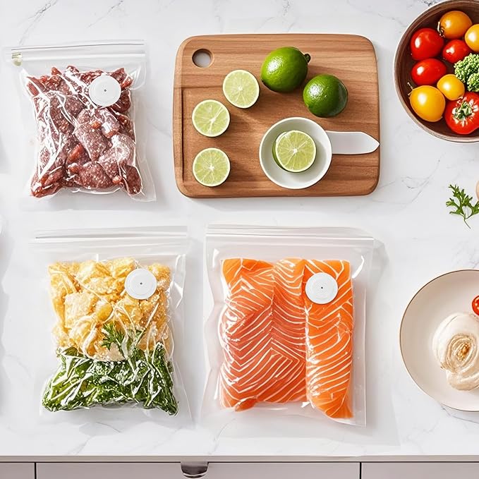 MEGAWISE Reusable Vacuum Zipper Bags 15Pcs 10×11in, BPA‑Free Food Storage Bags with Air Valve & 5 Seal Clips for Sous Vide Cooking, Freezer & Microwave Heating