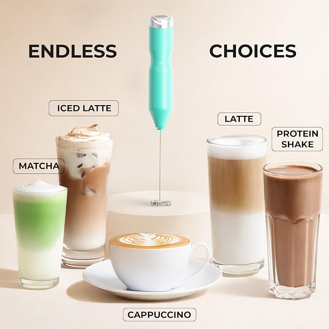 Zulay Kitchen Powerful Frother Wand AA Batteries Included, Ultra Fast Handheld Drink Mixer, Comfort Milk Frother, Stainless Steel Whisker, Frother Handheld for Coffee, Protein & Matcha - Frothmate 2.0