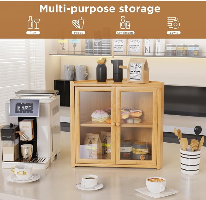 BAMBANG Bread Box, Double Layer Bamboo Bread Bin for Homemade Bread Bakers and Corner Kitchen Countertop with Double Doors, Not Suitable for Oversized Loaves, Natural