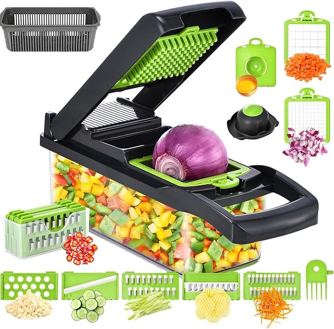 15 in 1 Vegetable Chopper, Food Veggie Chopper, Onion and Vegetable Slicer with Container, Dicer, Kitchen Gadget and Essential