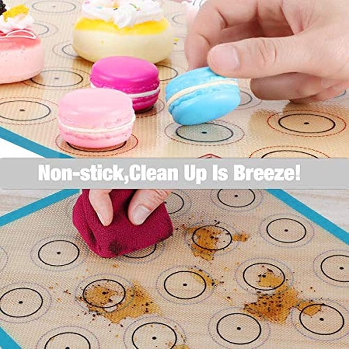 Macaron Silicone Baking Mat - 2 Non Stick Silicon Macaroon Baking Sheet | Cookie Liner(BPA Free/Reusable/Half Sheet),Perfect Cooking Kit for Macarons,Pastry,Cake and Bread Making (Blue)