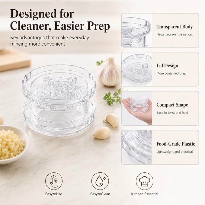 Transparent Manual Garlic Twist, Multi-Functional Mincer & Grinder for Garlic, Onion, Ginger, Herbs, Nuts, Impact Resistant Kitchen Gadget & Home Accessory (3 PCS)