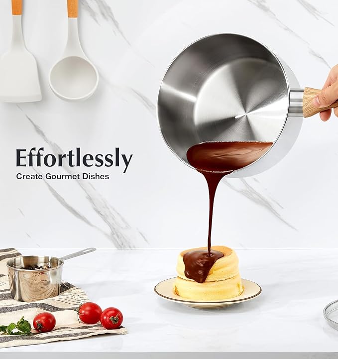 KOCH SYSTEME CS Stainless Steel Saucepan Set 1QT & 2QT, 18/10 Stainless Steel Saucepan Set with Heat-resistant Bakelite Handle, Premium Stainless Steel Pot Set, Induction Sauce Pan Sets 1QT & 2QT