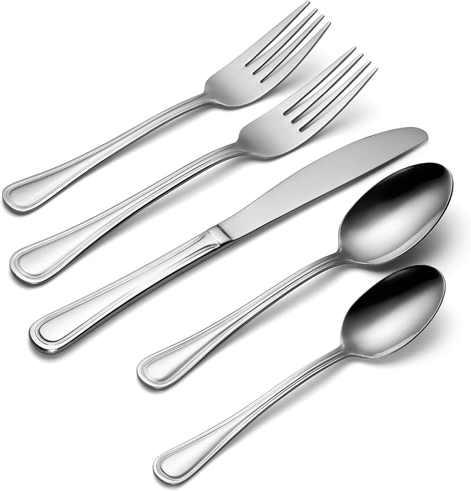 Oneida Tress 62-Piece 18/0 Silverware Set for 8, Flatware | mirror finish, dishwasher safe | includes serving spoons and utensil set | cutlery set, wedding silverware