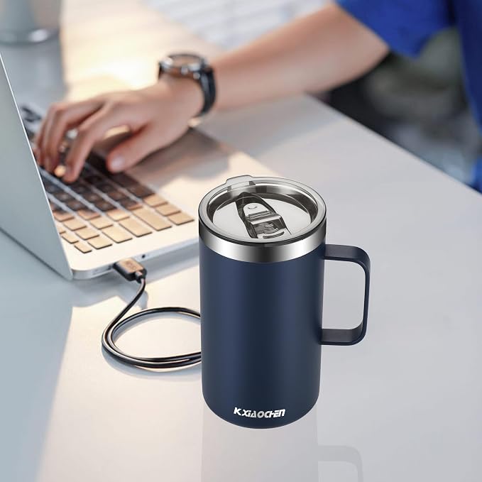 KXIAOCHEN 20 oz Insulated Coffee Mug, Coffee Cup with Lid and Wide Handle | 18/8 stainless steel, 6+ hours hot or 12+ hours cold, wide mouth, no-sweat exterior, for office, work, home and camping