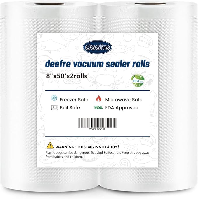 Vacuum Sealer Bags 2 Rolls 8"x50' Commercial Grade Food Saver Bags Rolls for Seal a Meal, BPA Free, Heavy Duty, Great for vac Storage, Meal Prep or Sous Vide