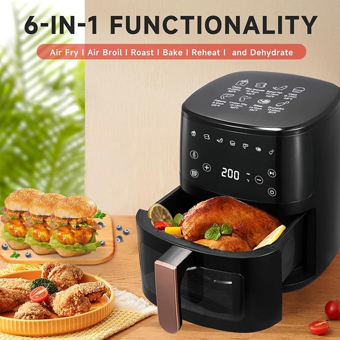 Air Fryer, 4.1QT Air Fry, Roast, Reheat, Dehydrate Digital Air Fryer | 8-in-1 Multifunctional Air Crisp Technology with 400F for hot, Nonstick Basket & Crisper Plate
