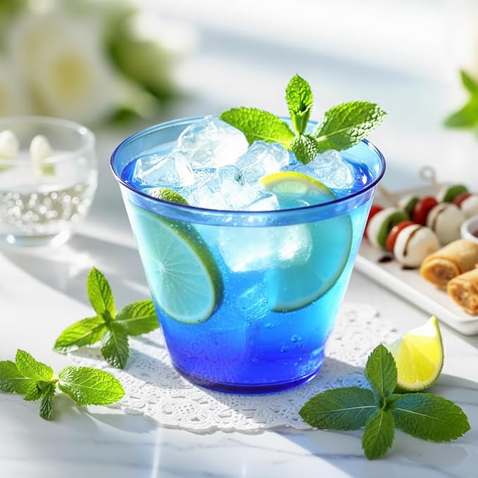 Glowserve 9 OZ Royal Blue Disposable Plastic Cups Cocktail Cup 50 Pack | Fancy Cocktail Cup,Stemless Wine Glass,Wedding Wine Glasses,Graduation Birthday,World Cup,Party Essentials