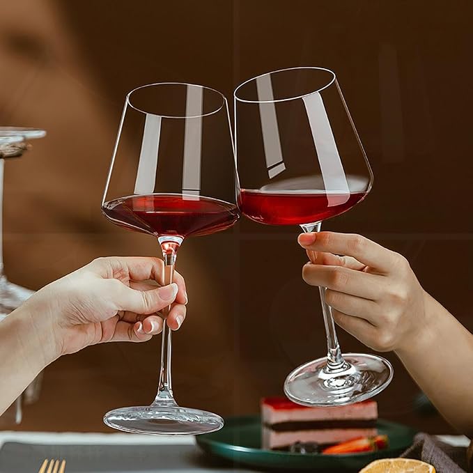 Wine Glasses Set of 4, 18oz Modern Crystal Glasses, Hand Blown | Skinny Long Stem for Red White Wine, Great Gift Packaging for Daily Use, Unique Wedding Anniversary or Birthday Gift