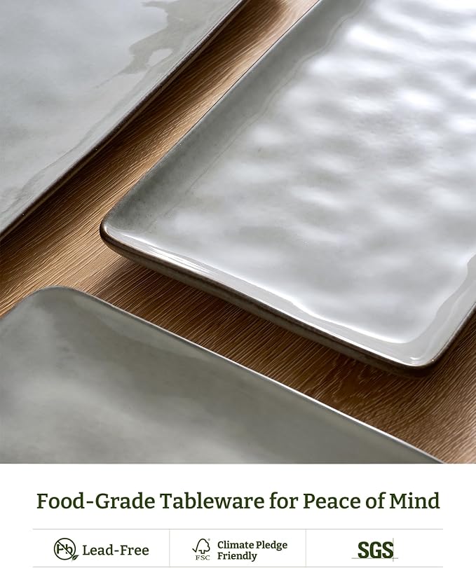 Famiware Serving Platters Set of 3 Sizes - Rectangular, Grey | 15.67"/14.1"/12.6" Fine Stoneware Serving Trays for Party, Entertaining for Food, Turkey, Cheese, Microwave Dishwasher Safe