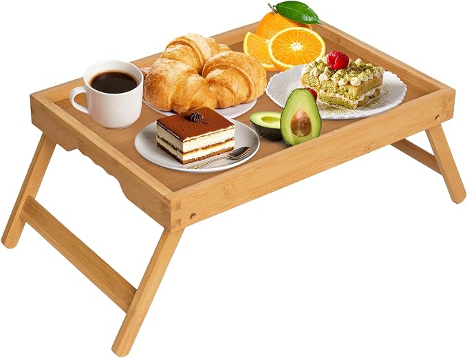 Artmeer FSC 100% Bamboo Bed Tray with Folding Legs, X-Large, Natural | X-large FSC 100% bamboo bed tray with folding legs, handles and extra legroom for meals, laptops and reading.