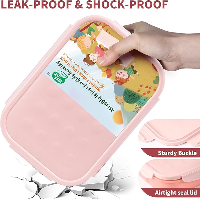 MISS BIG® Large Bento Lunch Box for Adults, 1900ml, 3 Compartments, Pink | Pink 1900ml large lunch box for adults, work meals, office meal prep, picnic, road trip, and travel.