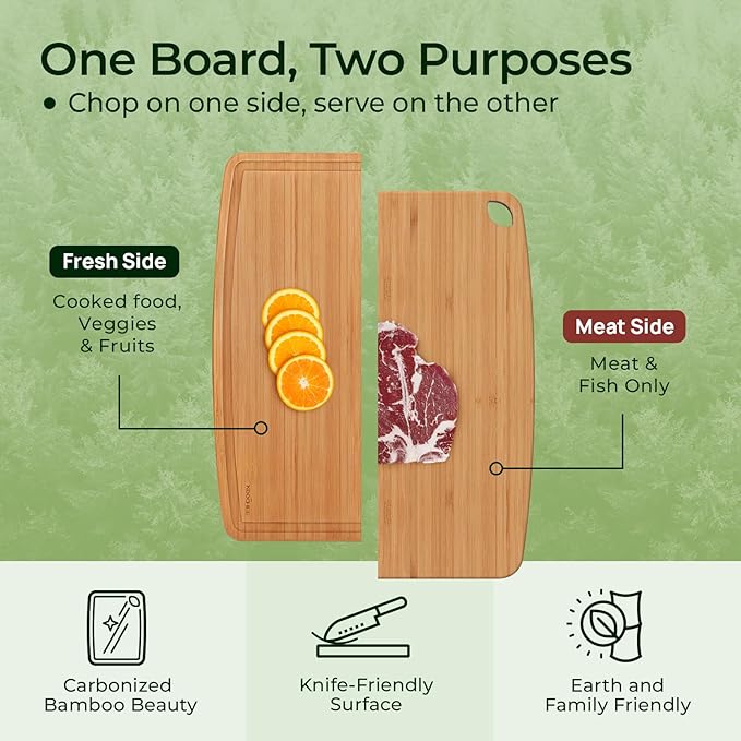 Keechee Dishwasher Safe Bamboo Cutting Boards 15.4x11.7in Heat-Resistant Chopping & Charcuterie Board with Juice Groove, Durable Lightweight Kitchen Essentials for Meat, Vegetables, Easy Clean