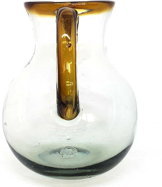 Amber Rim 120 oz Large Bola Pitcher, Recycled Glass, Lead-free, Toxin-Free (Pitcher)