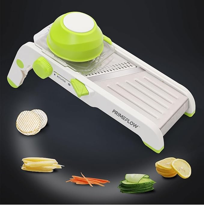 Mandoline Slicer for Kitchen — Adjustable Stainless Steel Vegetable Slicer with Safety Guard | 6 Thickness Settings | Julienne, Slice, Dice & Crinkle Cut | Compact & Foldable Food Slicer