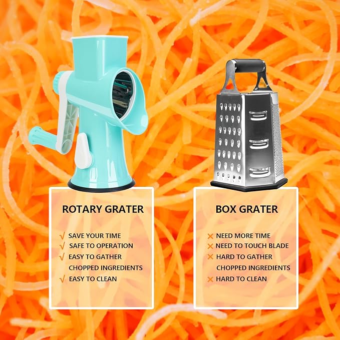 Rotary Cheese Grater with Handle-Versatile Cheese Grater | Non Slip Suction Base,Cheese Shredder&Food Slicer for Cheese,Carrots,Cucumbers,Nuts Compact&Easy Clean Kitchen Kitchen Tool