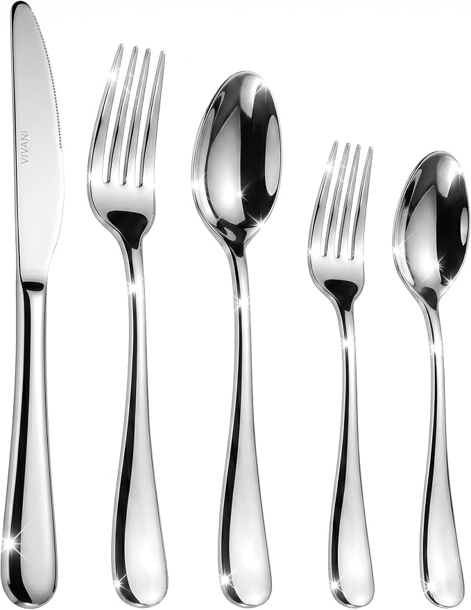 VIVANI 20-Piece Silverware Set for 4, 18/0 Stainless Steel Flatware Set | Dishwasher safe cutlery, ergonomic handle, mirror polished, rust resistant for everyday use, small household, family dinner