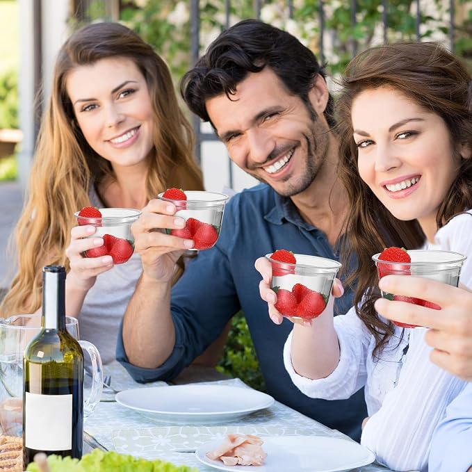 Ziliny 100 Pcs 9oz Plastic Stemless Wine Glasses Disposable, Clear | Plastic Wine Glasses for Parties Weddings Birthdays, Cocktail Drinking Cups, Round Bowl, Bulk Event Supplies