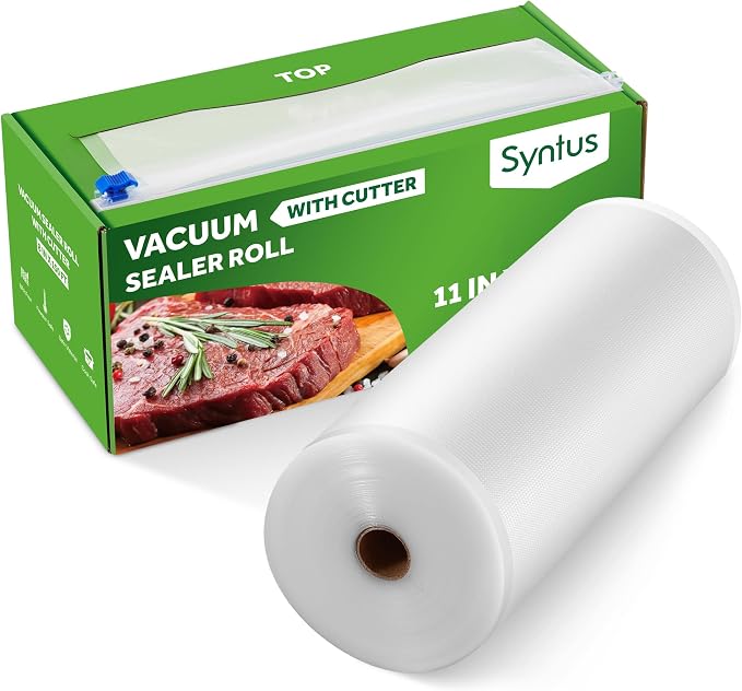 Syntus 11" x 150' Vacuum Sealer Bags Rolls Keeper with Cutter Dispenser | BPA Free, Commercial Grade, Heavy-Duty, Microwave Sous Vide Cooking, Meal Prep, Custom Length, Precise Cuts, for Food Storage