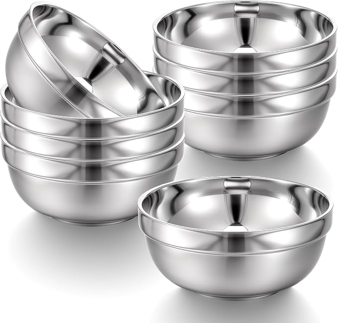 8 Pack 24 oz Stainless Steel Bowls Double Walled Insulated Soup Ice Cream Metal Mixing Nesting Bowls for Serving Soup Rice Cereal