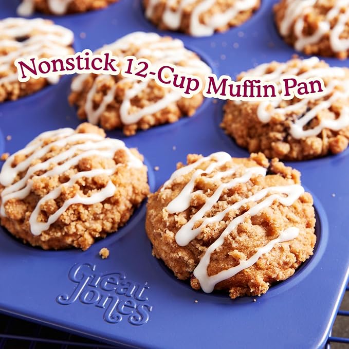 Great Jones Nonstick 12-Cup Muffin Pan (Raspberry) | Non Toxic | Pink Cupcake Pan with Dual-Layer Nonstick Coating | Oven-Safe to 450°F | Warp-Resistant & Easy Cleanup