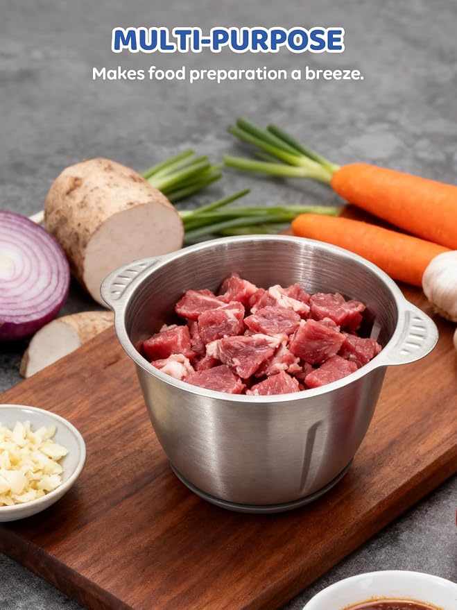 Food Processor, 500W Electric Food Chopper | 2 Bowls (10 Cup+5 Cup), 2 Bi-Level Blades, Meat Grinder