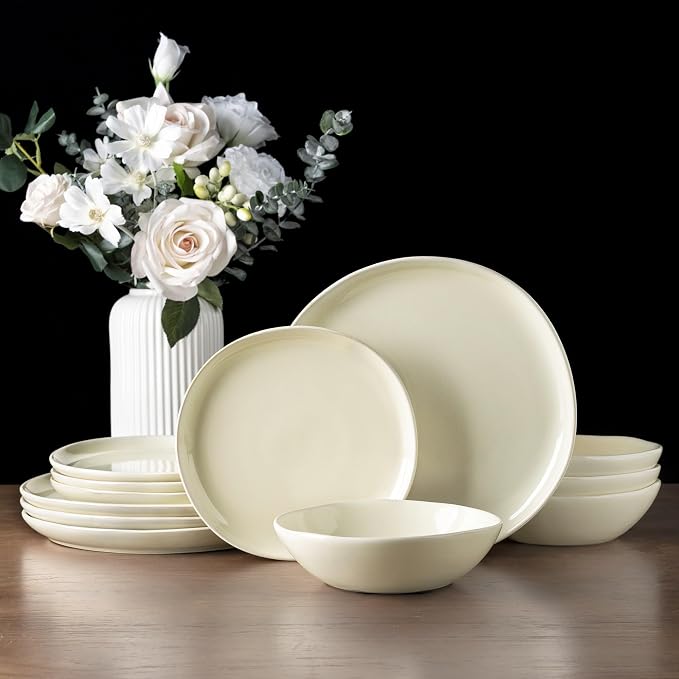 AmorArc Ceramic Dinnerware Sets for 6, 18Pcs Plates and Bowls Sets Dishes | Stoneware Handmade Reactive Glaze Dinner Set, Highly Scratch Resistant | Dishwasher & Microwave Safe Dishware
