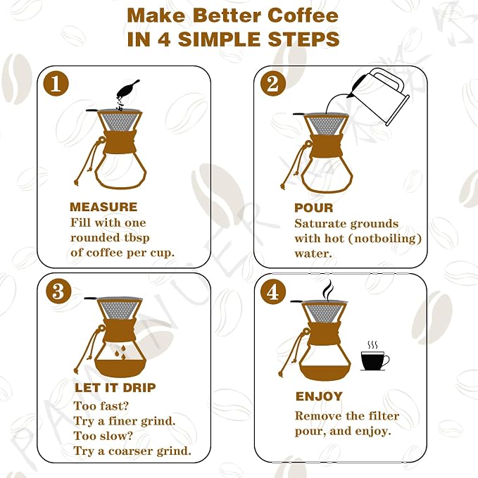 Pour Over Coffee Maker with Reusable Stainless Steel Drip Filter, Lead-Free Borosilicate Glass Coffee Carafe with Modern Wooden Collar for 1-4Cup, Diamond Clear (600ml/20oz)