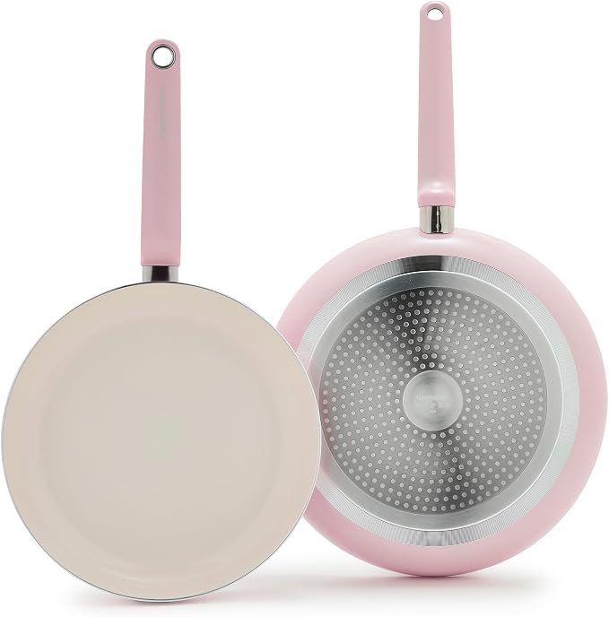 GreenPan Rio Advanced 10" and 12" Frying Pan Skillet Set, Ceramic Nonstick PFAS-Free Pans, Induction Ready, Dishwasher and Oven Safe, Pink