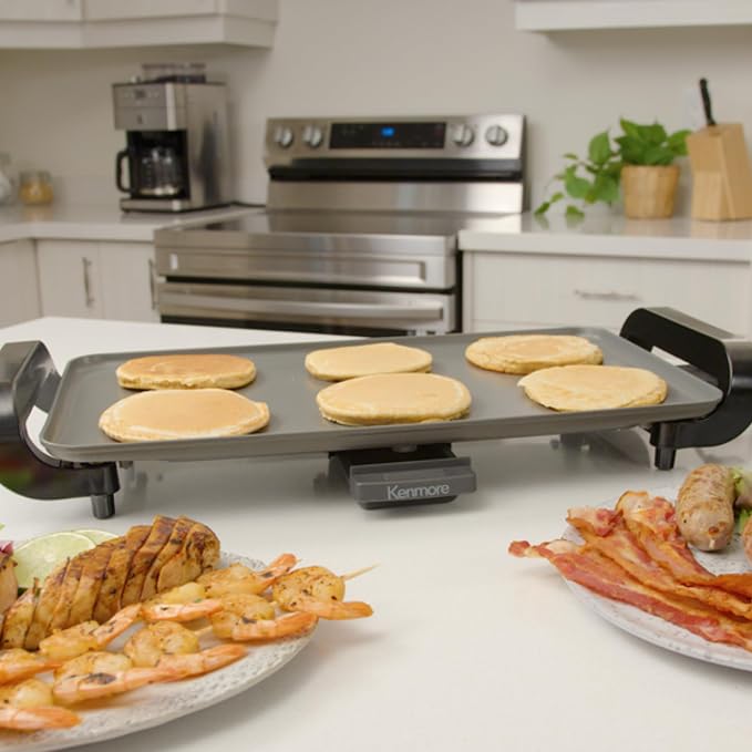Kenmore Electric Griddle NonStick 1500W Adjustable Temperature 10"x18" Easy to Clean Large Cooking Surface Ideal for Pancakes Grilled Cheese Breakfast and Family Meals