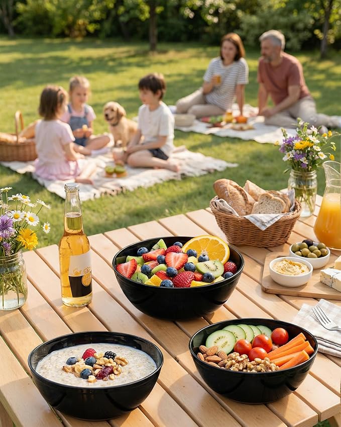 bUCLA 50 Pack Black Plastic Serving Bowls - 24oz Disposable Bowls for Dessert, Soup, Cereal, Salad & Fruit - Ideal for Wedding & Party