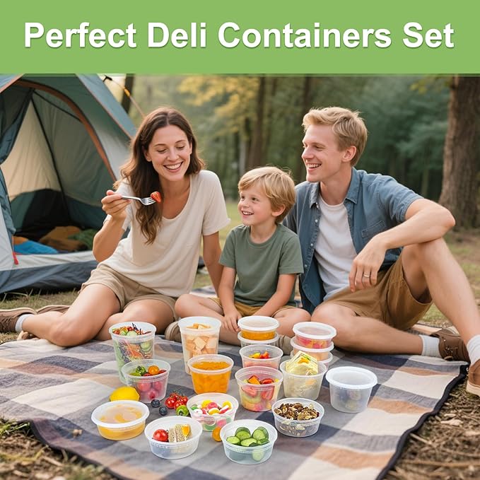 Dipoo 60 Sets (120-Piece) Deli Containers with Lids 16 oz | Leak-Proof & BPA Free Airtight Takeout Plastic Food Storage Containers for Soup, Freezer/Microwave/Dishwasher Safe