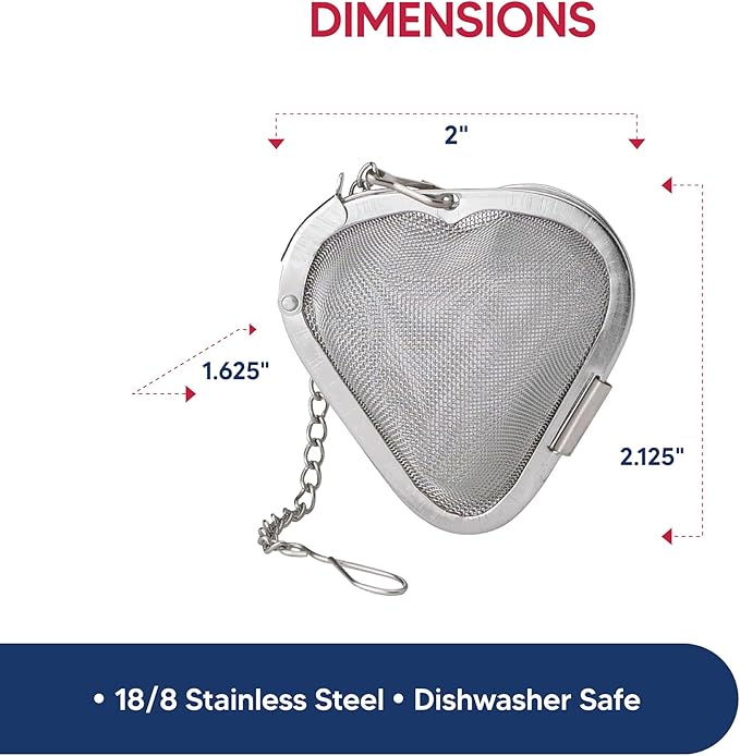 HIC Kitchen Tea Infusers, Heart-Shaped, 18/8 Stainless Steel Mesh, Set of 2, For Loose Leaf Tea and Mulling Spices