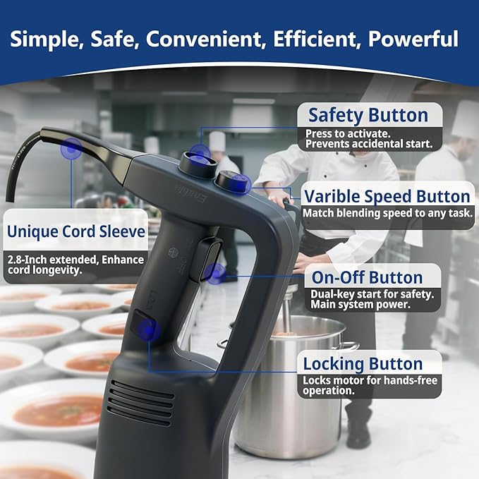 VONCI 750W Commercial Immersion Blender, Electric Hand Blender with 12" Detachable Shaft, Variable Speed 8000-19000RPM,Industrial Immersion Blender for Restaurant Kitchen.Extra Heavy Duty Hand Mixer.