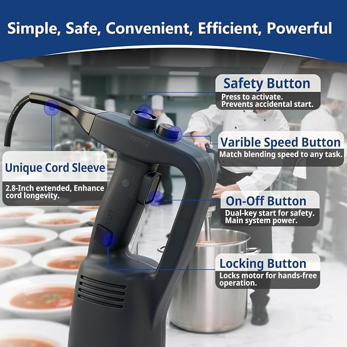 VONCI 750W Commercial Immersion Blender, Handheld Stick Mixer with 18" Detachable Shaft, Variable Speed 8000-19000RPM, Sharp SUS Blade, Extra Heavy Duty Hand Mixer for Restaurant Kitchen.