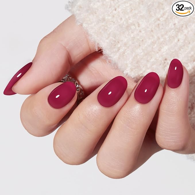 modelones Sheer Purple Short Press on Nails, Oval Fake Nails Kit | Semi-Transparent Press Ons with Nail Glue, Adhesive Tabs, Nail File, Prep Pad, Manicure Stick, 32Pcs 16 Sizes, Women Gift