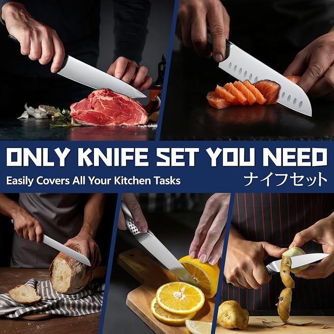 Huusk Japanese Chef Knife Set - 5 Piece Kitchen Knife Sets | Professional Ultra Sharp Chef Knives Set with Ergonomic Handle, Ideal Gifts for Men and Women