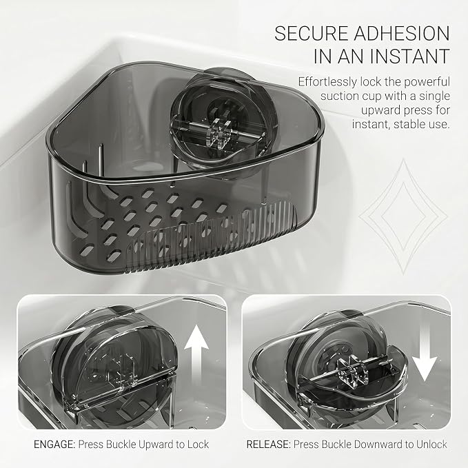 2PCS Corner Sink Organizer Rack for Kitchen - Triangular Sponge Holder & Dish Brush Caddy with Powerful Vacuum Suction Cup Mount - Fast Draining Storage Basket for Sink, Bathroom & Laundry