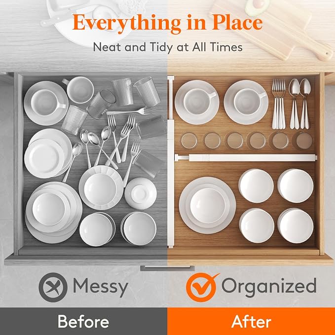 Lifewit 2.36" Upgrade Kitchen Drawer Dividers, Adjustable Drawer Organizer | 16"-22" Expandable White Drawer Separator for Clothes/Utensils, Dresser/Cabinet/Closet/Nursery Organization & Storage, 8 Pack