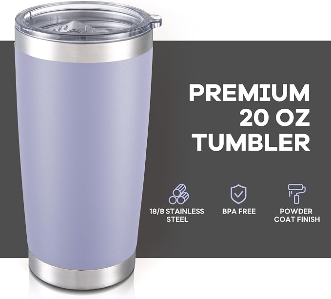 20 oz Tumbler with Lid Stainless Steel Insulated Tumblers Bulk Cups Mug | Double Wall Vacuum, Powder Coated, Keep Drinks Cold and Hot, Waterproof Lid, Fit of Car Cup Holders, Cosmic Lilac, 8 Pack