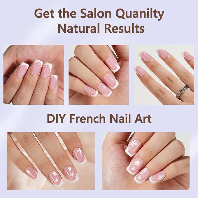 Misssix 160Pcs French Tip Press on Nails Short Square Pink Gel Fake Nails | No Need to File Tips Pre-lasting, Fake Nails for Nail Art DIY 16 Sizes