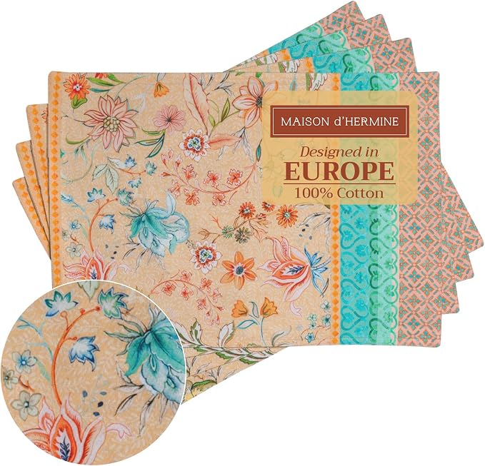 Maison d' Hermine Placemats Set of 4 Reusable 100% Cotton (13"x19") | Cloth Place Mats Washable Table Mats for Kitchen Dining Party Wedding Home Restaurant Spring Summer - Luxury Loft - Peach