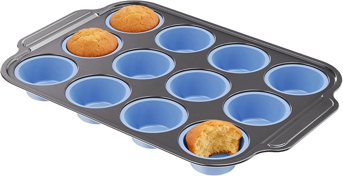 Silicone Muffin Pan for Baking with Metal Frame, 12 Cup Regular Size Cupcake Pan, Nonstick Food Grade Silicone Muffin Tin for Baking, Easy Release Egg Bite Molds, BPA Free