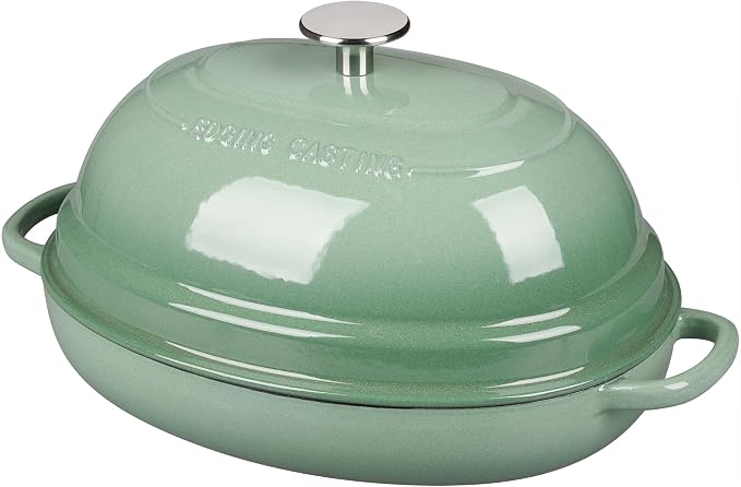 EDGING CASTING Enameled Oval Cast Iron Dutch Oven Pot with Lid, Bread Dutch Oven for Sourdough Bread Baking, Dutch Oven Bread, Bread Oven, 6QT, Sage Green