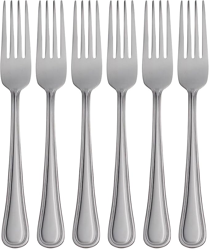 Oneida Tress Dinner Forks Silverware Set for 6, Flatware | mirror finish, platinum trim | dishwasher safe | 7.9 inch length, cutlery set, utensil set | 0.95 inch