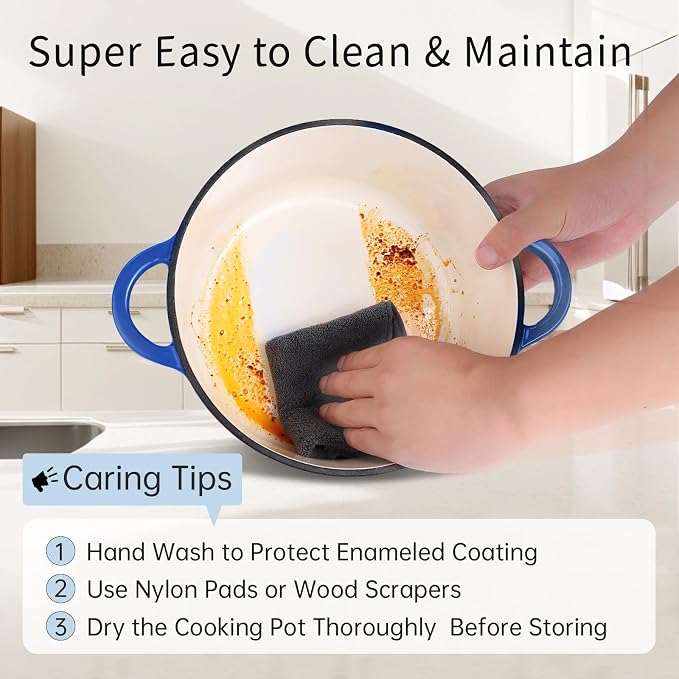 6 Quart Enameled Cast Iron Dutch Oven Pot with Lid Cobalt Blue | Oven Safe up to 500°F or on Stovetop, Non-stick Dutch Oven for Bread Baking, Cooking, Dual Handles Cookware