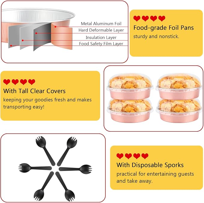 LNYZQUS 8oz Mini Pie Tins with Lids 50 Pack, 4 Inch Individual Cake Pans | Foil Disposable, Small Cake Tins, Mini Pie Containers, for Bake Sale Baking and Packaging, Round Champagne