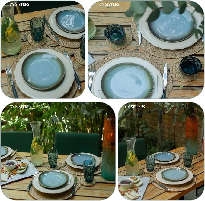 Round Placemats Set of 8 Natural Woven Rattan Placemats, Braided Boho Farmhouse Place Mats Heat Resistant Dining Table Mats Straw Placemat Wicker Outdoor Placemat for Patio Table 13.4''