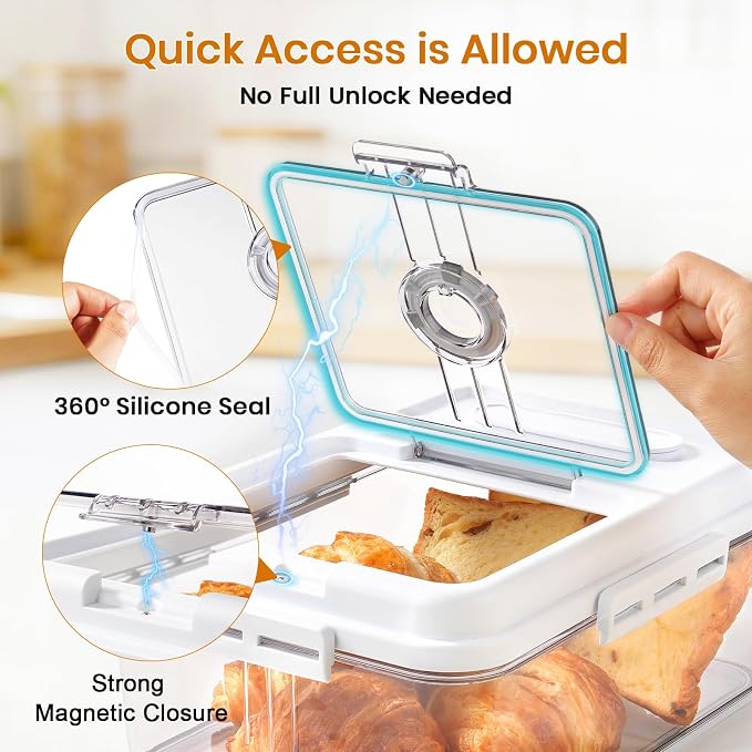 Dynta Bread Box for Homemade Bread for Kitchen Counter Airtight, Time Recording Bread Storage Container with Lid, Bread Keeper for Toast, Bagel, Donut and Cookies, 2 Pack