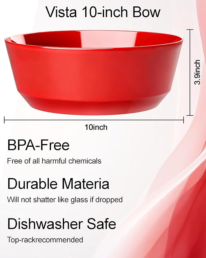8 Pack Red Serving Bowls for Pool Party | 128oz Heavy Duty Disposable Plastic Bowls, Perfect for Party Snack, Salad, Candy & Bar Buffet